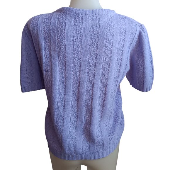 Vintage Women's Sweater Medium 1970's Lilac Short Sleeve Knitted T-shirt Purple - Picture 2 of 6